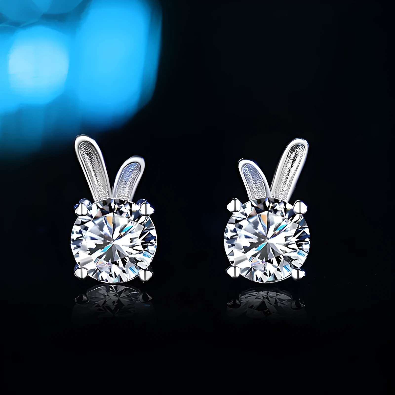 Rabbit moissanite sterling silver ear studs 925 silver 1 karat option