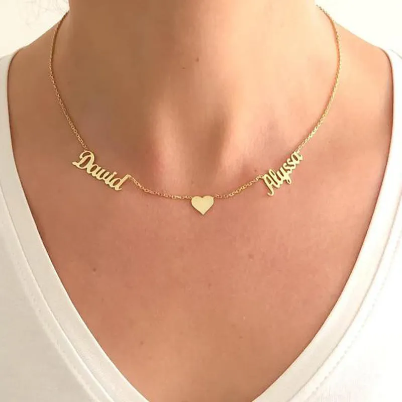 Custom love necklace for women with personalised stainless steel pendant in gold colour on snake bone chain