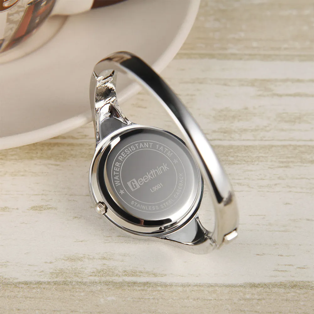 GEEKTHINK women's round bracelet watch with white dial, 38mm alloy case, mineral glass mirror, pointer display
