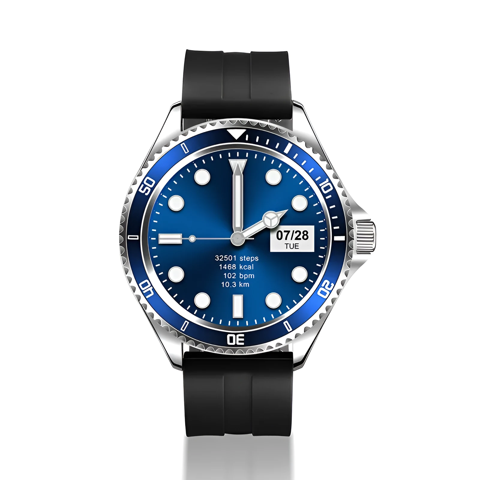 Z69 multifunctional reminder bracelet with blue silicone strap and 1.3-inch OLED touch screen showing step count