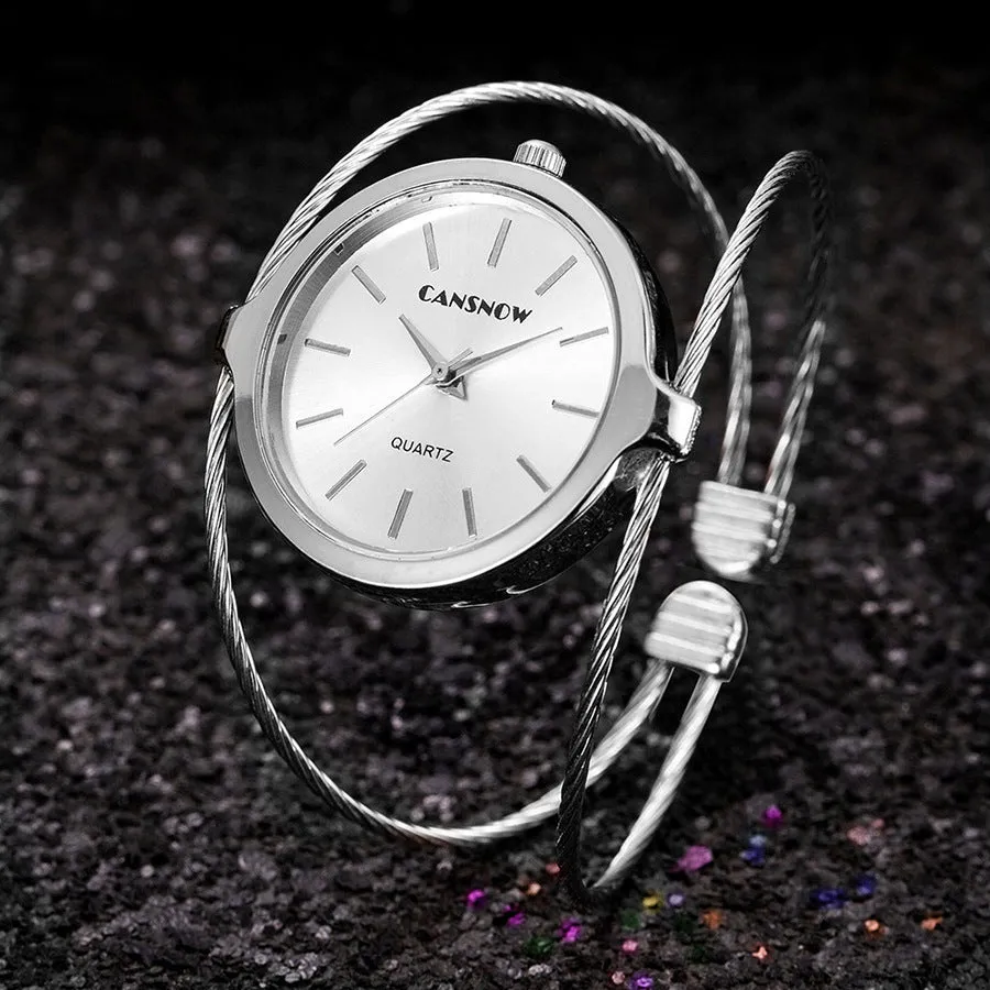 Starry sky design women's steel wire bracelet watch in rose gold with quartz movement and spiral crown