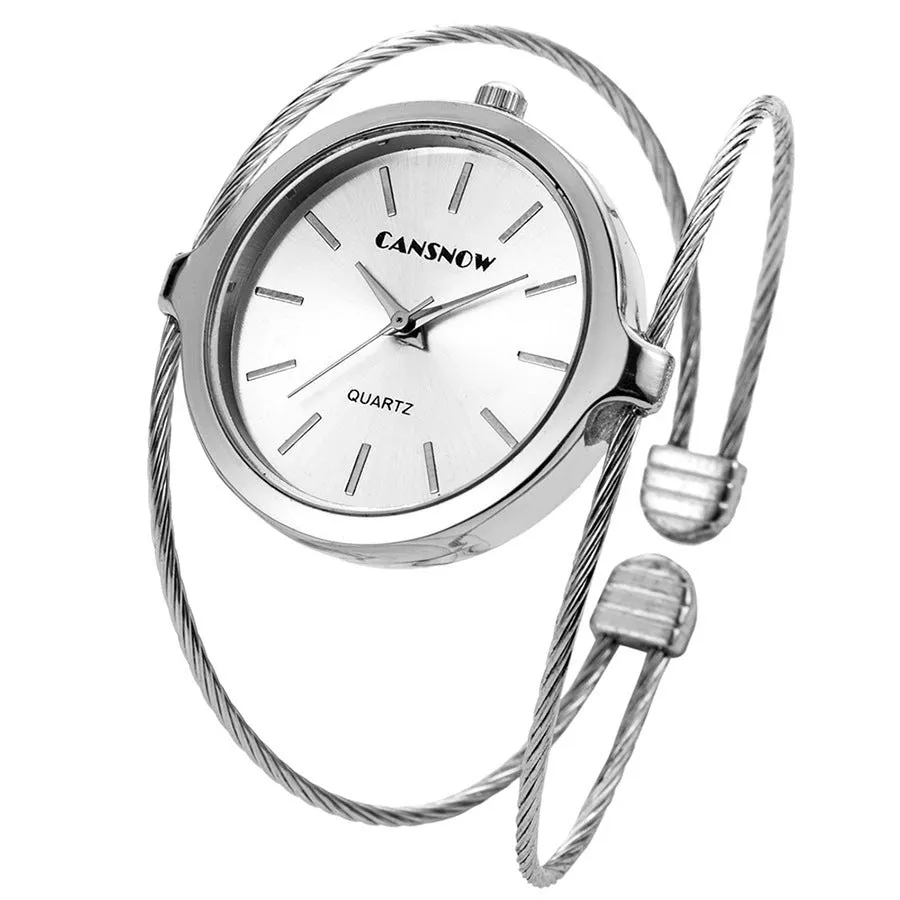 Starry sky design women's steel wire bracelet watch in rose gold with quartz movement and spiral crown