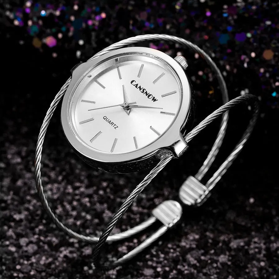 Starry sky design women's steel wire bracelet watch in rose gold with quartz movement and spiral crown