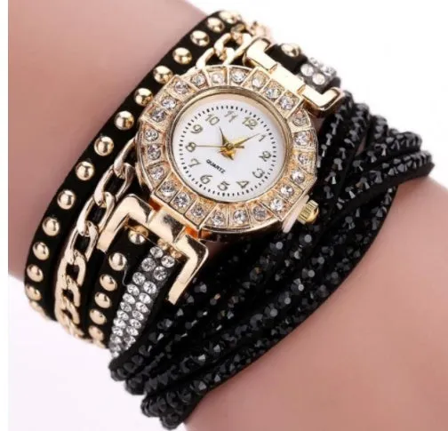 Fashion ladies twist braided quartz watch with 28mm dial and screw crown