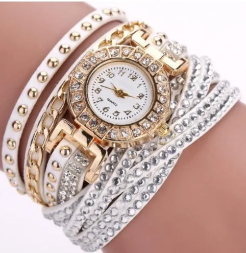 Fashion ladies twist braided quartz watch with 28mm dial and screw crown