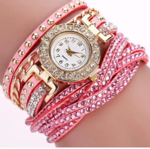 Fashion ladies twist braided quartz watch with 28mm dial and screw crown