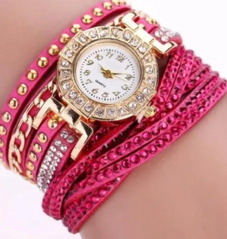 Fashion ladies twist braided quartz watch with 28mm dial and screw crown