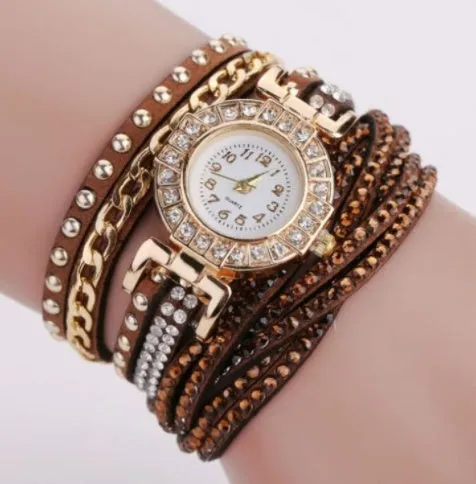 Fashion ladies twist braided quartz watch with 28mm dial and screw crown