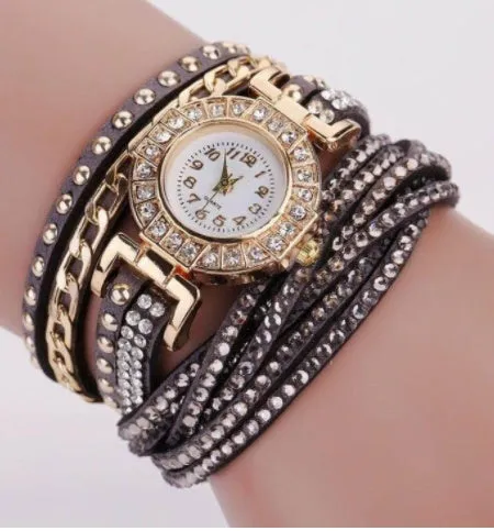 Fashion ladies twist braided quartz watch with 28mm dial and screw crown