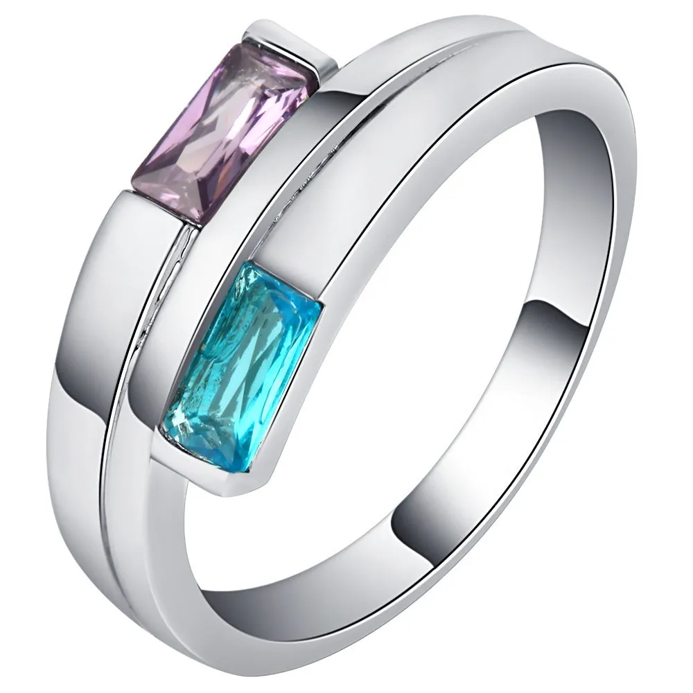Silver colour electroplated copper ring with zircon detailing in European American style