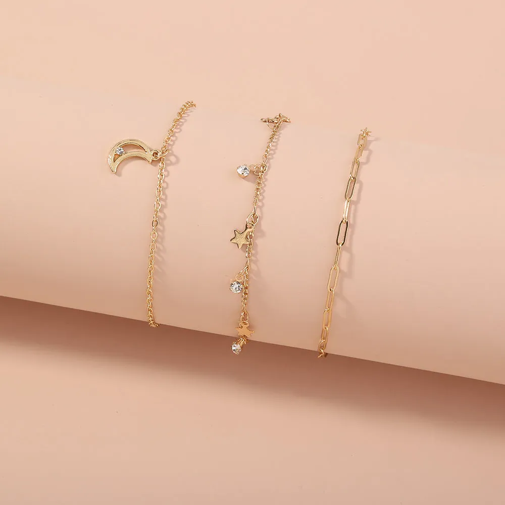 Creative combination star moon tassel bracelet copper electroplated Europe America style