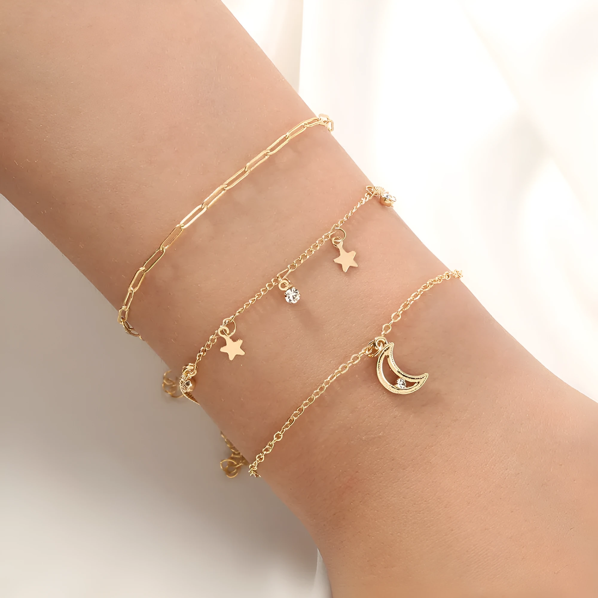 Creative combination star moon tassel bracelet copper electroplated Europe America style