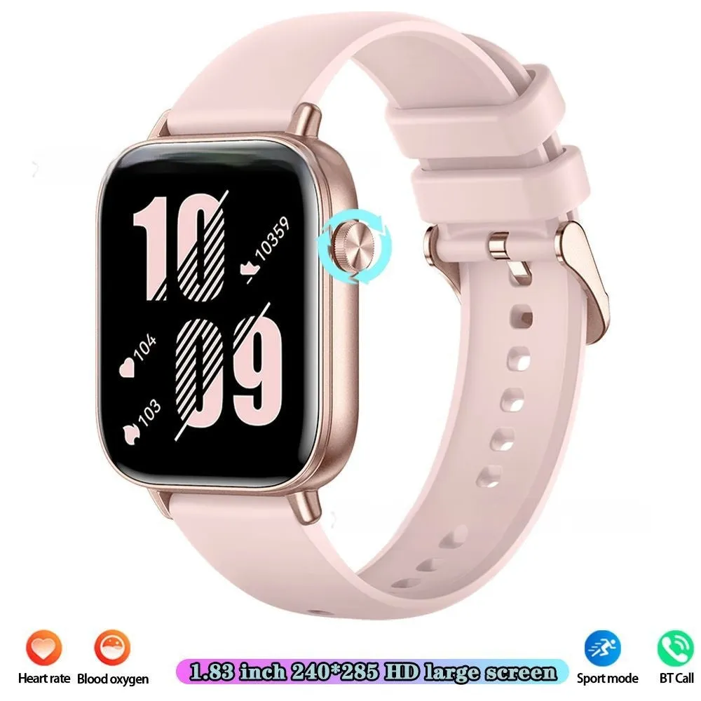 Smart watch with touch display showing pedometer and heart rate monitoring, silicone strap