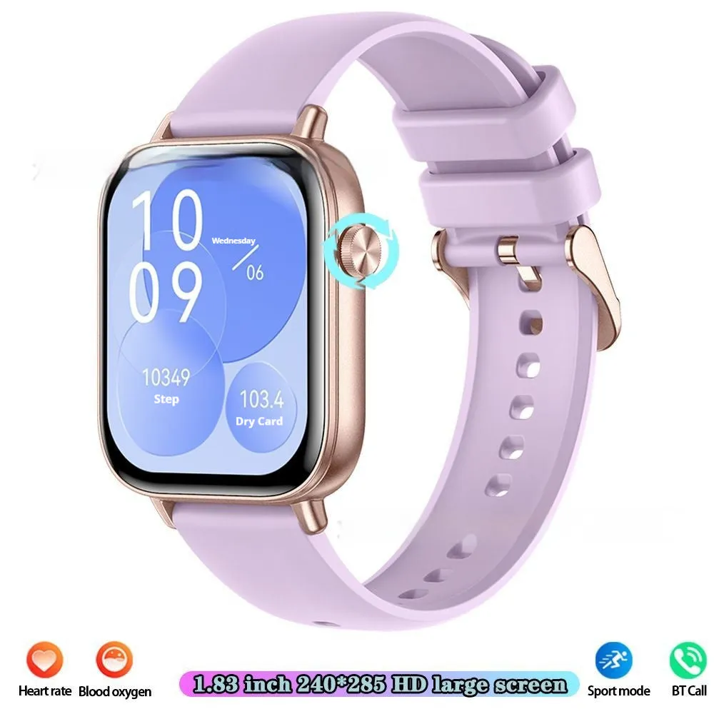 Smart watch with touch display showing pedometer and heart rate monitoring, silicone strap