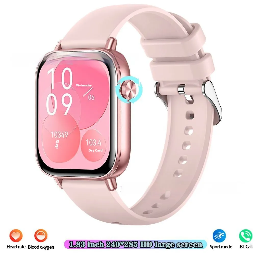 Smart watch with touch display showing pedometer and heart rate monitoring, silicone strap