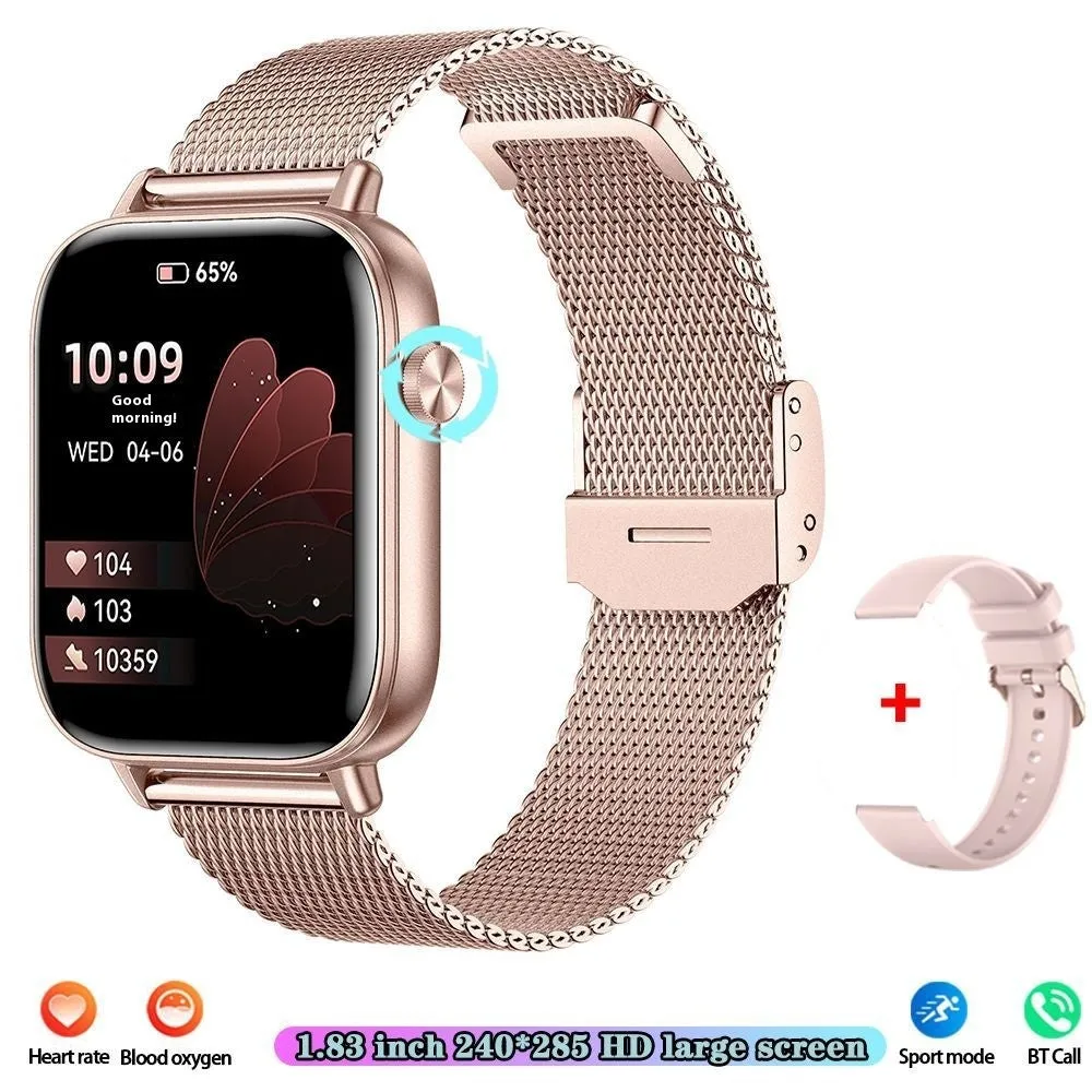 Smart watch with touch display showing pedometer and heart rate monitoring, silicone strap