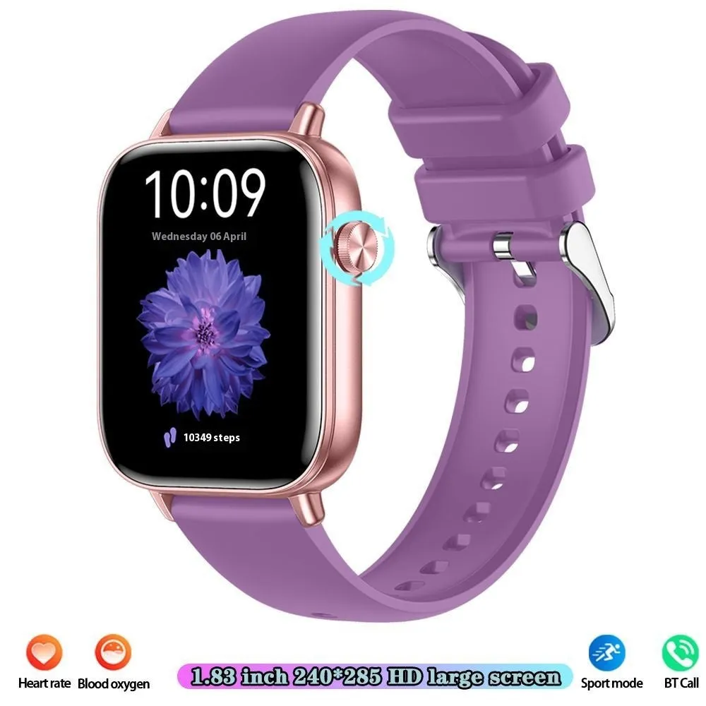 Smart watch with touch display showing pedometer and heart rate monitoring, silicone strap
