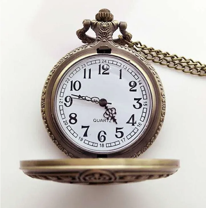 Bronze US Coast Guard 1790 pocket watch with chain, quartz movement, 4.8cm diameter