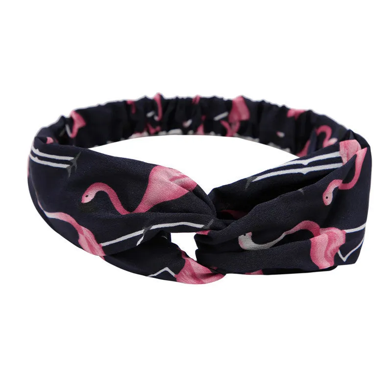 Women's polka dot printed bohemian cloth hair band with flower shape, checker pattern, available in multiple colours
