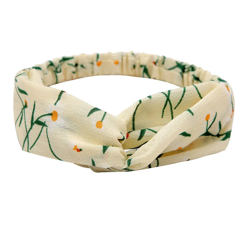Women's polka dot printed bohemian cloth hair band with flower shape, checker pattern, available in multiple colours