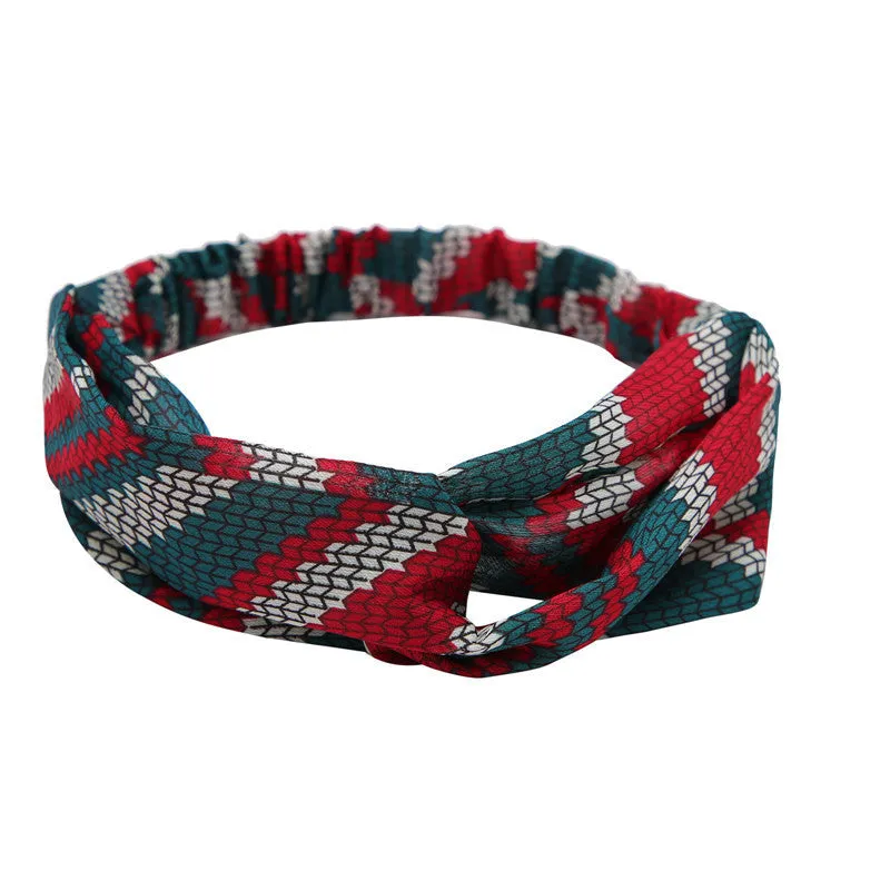 Women's polka dot printed bohemian cloth hair band with flower shape, checker pattern, available in multiple colours