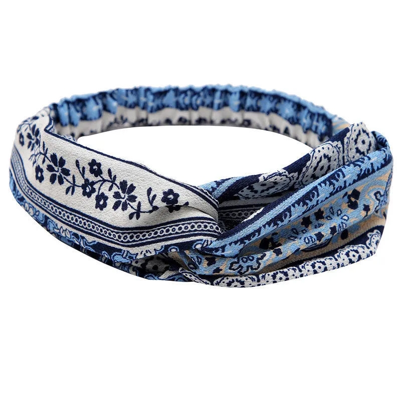 Women's polka dot printed bohemian cloth hair band with flower shape, checker pattern, available in multiple colours