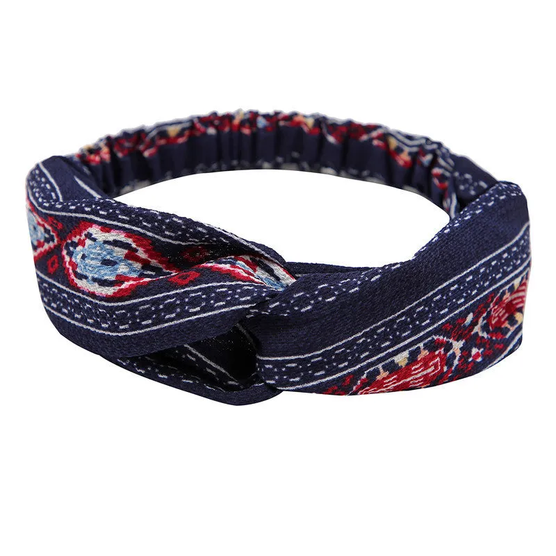 Women's polka dot printed bohemian cloth hair band with flower shape, checker pattern, available in multiple colours