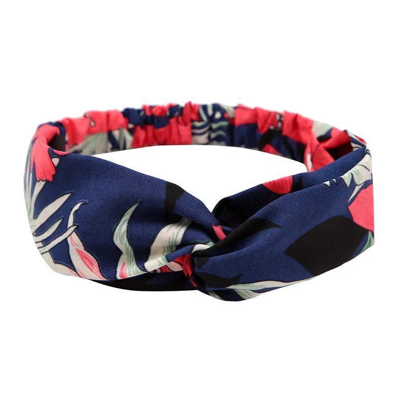 Women's polka dot printed bohemian cloth hair band with flower shape, checker pattern, available in multiple colours