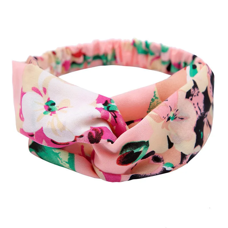 Women's polka dot printed bohemian cloth hair band with flower shape, checker pattern, available in multiple colours