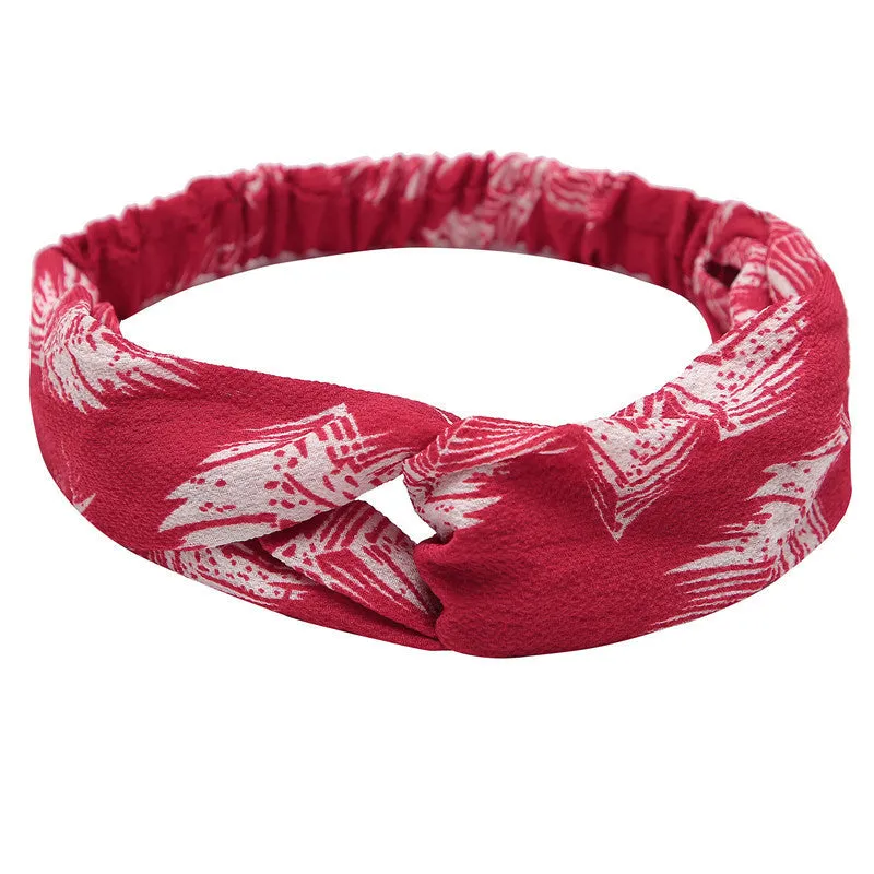 Women's polka dot printed bohemian cloth hair band with flower shape, checker pattern, available in multiple colours