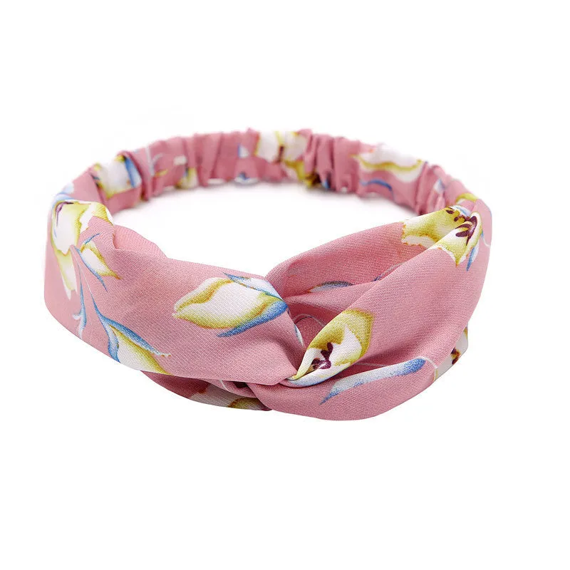 Women's polka dot printed bohemian cloth hair band with flower shape, checker pattern, available in multiple colours