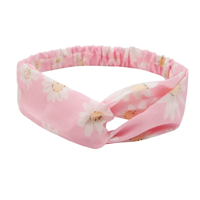 Women's polka dot printed bohemian cloth hair band with flower shape, checker pattern, available in multiple colours