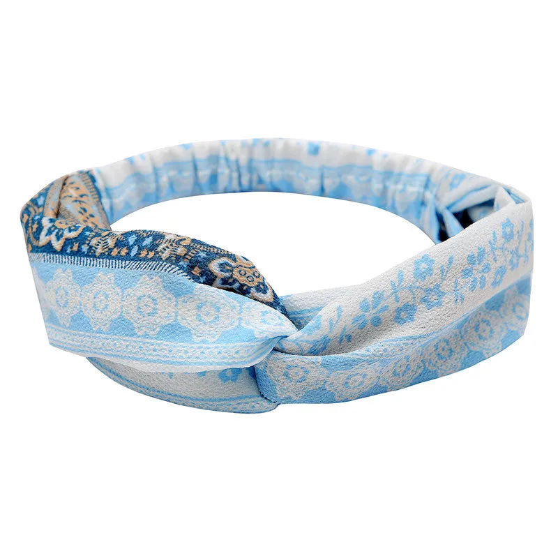 Women's polka dot printed bohemian cloth hair band with flower shape, checker pattern, available in multiple colours