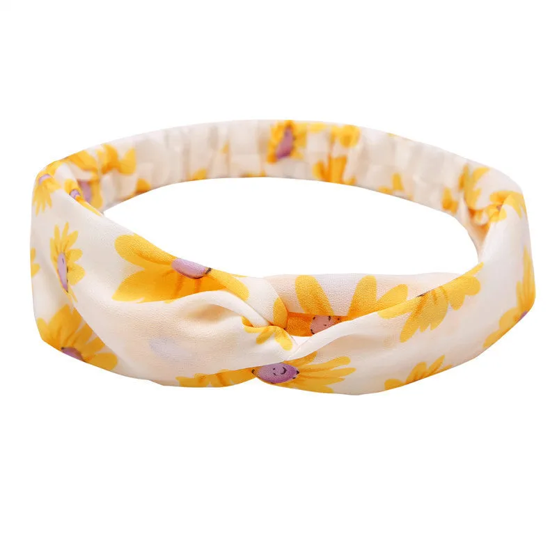 Women's polka dot printed bohemian cloth hair band with flower shape, checker pattern, available in multiple colours