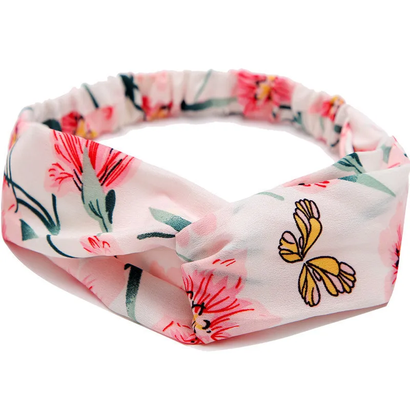 Women's polka dot printed bohemian cloth hair band with flower shape, checker pattern, available in multiple colours