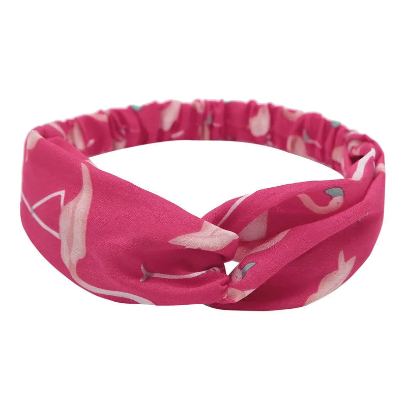 Women's polka dot printed bohemian cloth hair band with flower shape, checker pattern, available in multiple colours