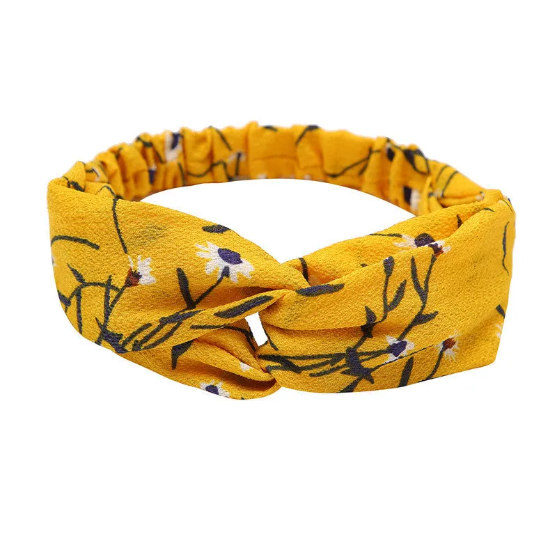 Women's polka dot printed bohemian cloth hair band with flower shape, checker pattern, available in multiple colours