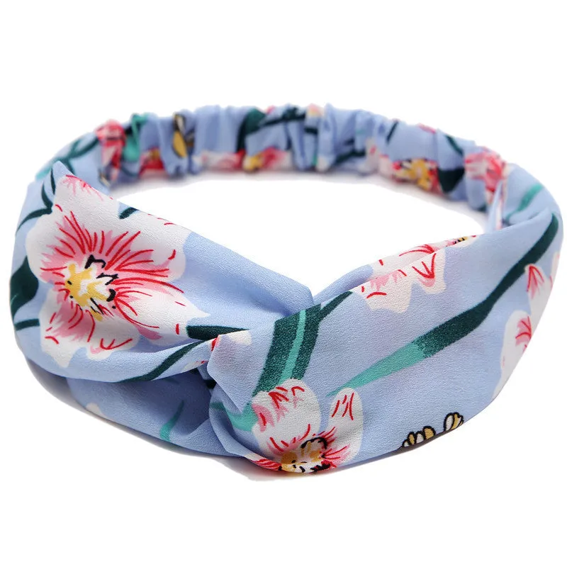 Women's polka dot printed bohemian cloth hair band with flower shape, checker pattern, available in multiple colours