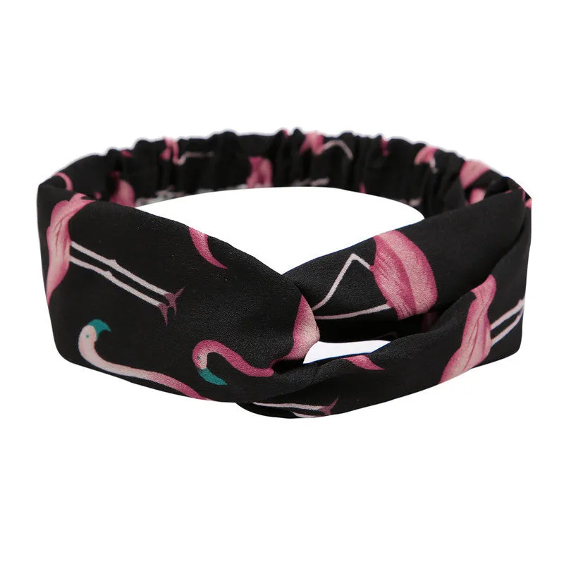 Women's polka dot printed bohemian cloth hair band with flower shape, checker pattern, available in multiple colours