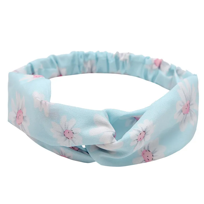 Women's polka dot printed bohemian cloth hair band with flower shape, checker pattern, available in multiple colours