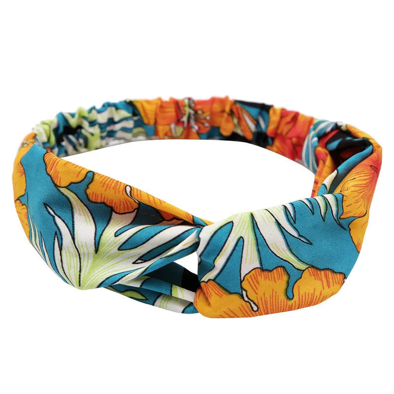 Women's polka dot printed bohemian cloth hair band with flower shape, checker pattern, available in multiple colours