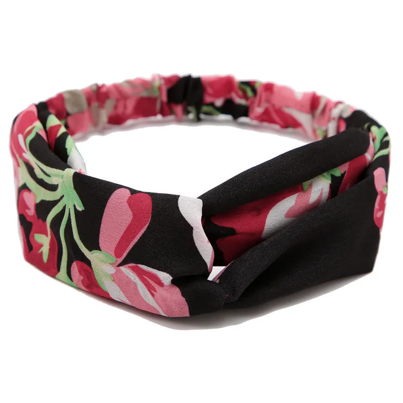 Women's polka dot printed bohemian cloth hair band with flower shape, checker pattern, available in multiple colours