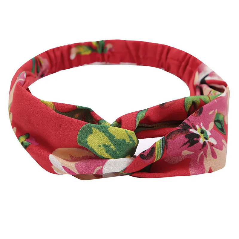 Women's polka dot printed bohemian cloth hair band with flower shape, checker pattern, available in multiple colours