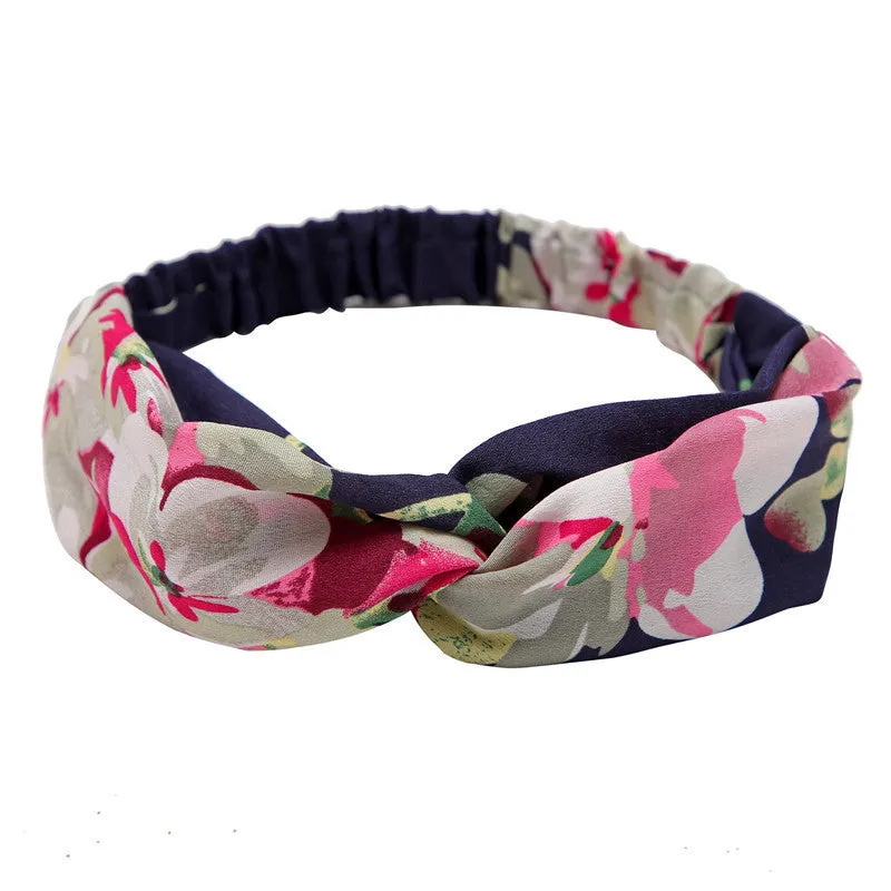 Women's polka dot printed bohemian cloth hair band with flower shape, checker pattern, available in multiple colours