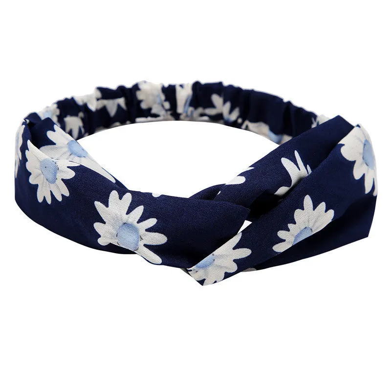 Women's polka dot printed bohemian cloth hair band with flower shape, checker pattern, available in multiple colours