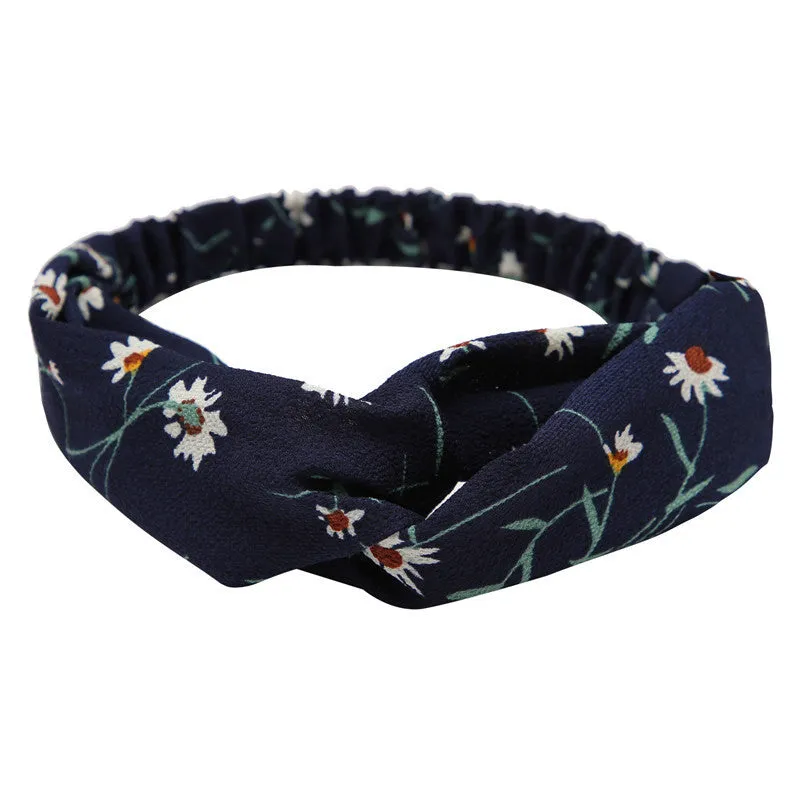 Women's polka dot printed bohemian cloth hair band with flower shape, checker pattern, available in multiple colours