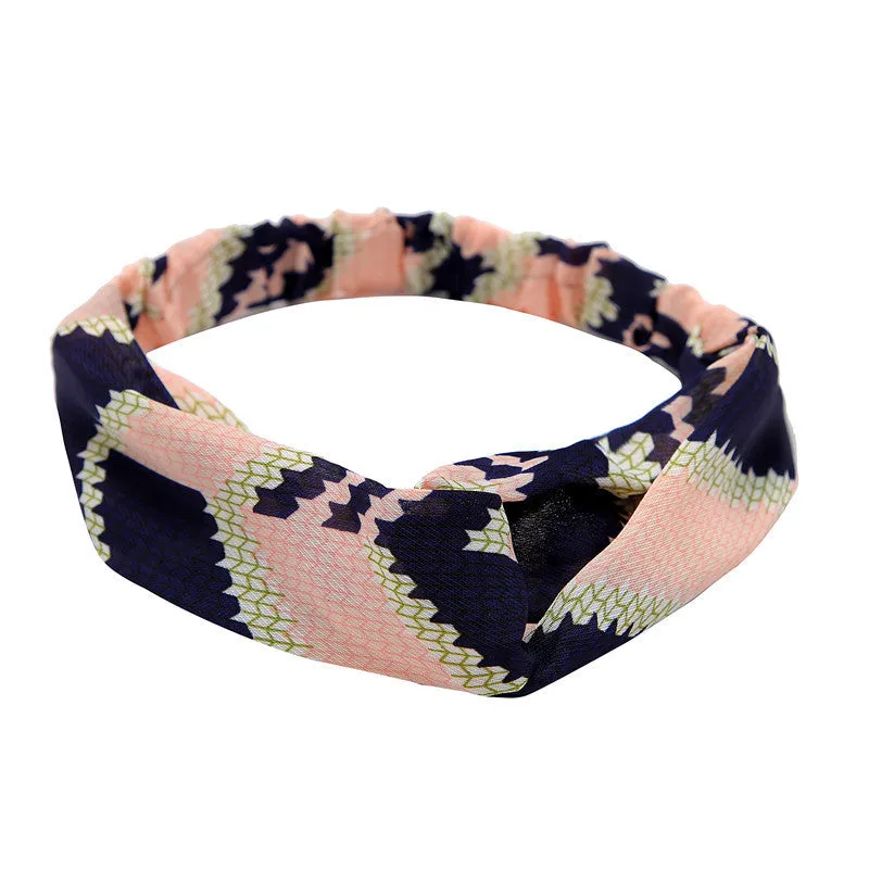 Women's polka dot printed bohemian cloth hair band with flower shape, checker pattern, available in multiple colours