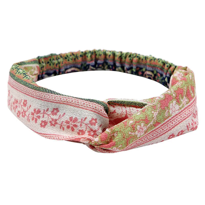 Women's polka dot printed bohemian cloth hair band with flower shape, checker pattern, available in multiple colours