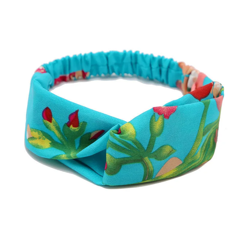 Women's polka dot printed bohemian cloth hair band with flower shape, checker pattern, available in multiple colours