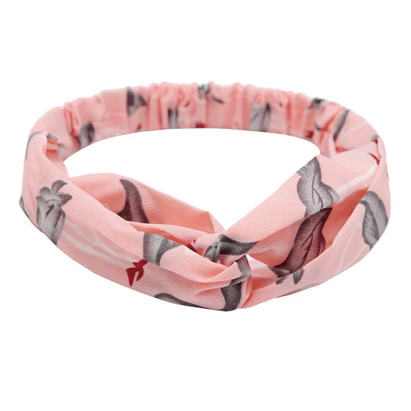 Women's polka dot printed bohemian cloth hair band with flower shape, checker pattern, available in multiple colours